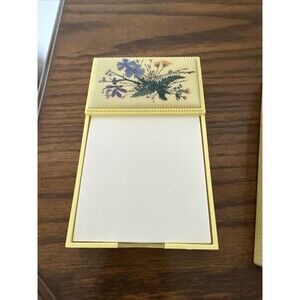 Vintage Hallmark Wildflower Desk Note Card Holder  New In Box Yellow